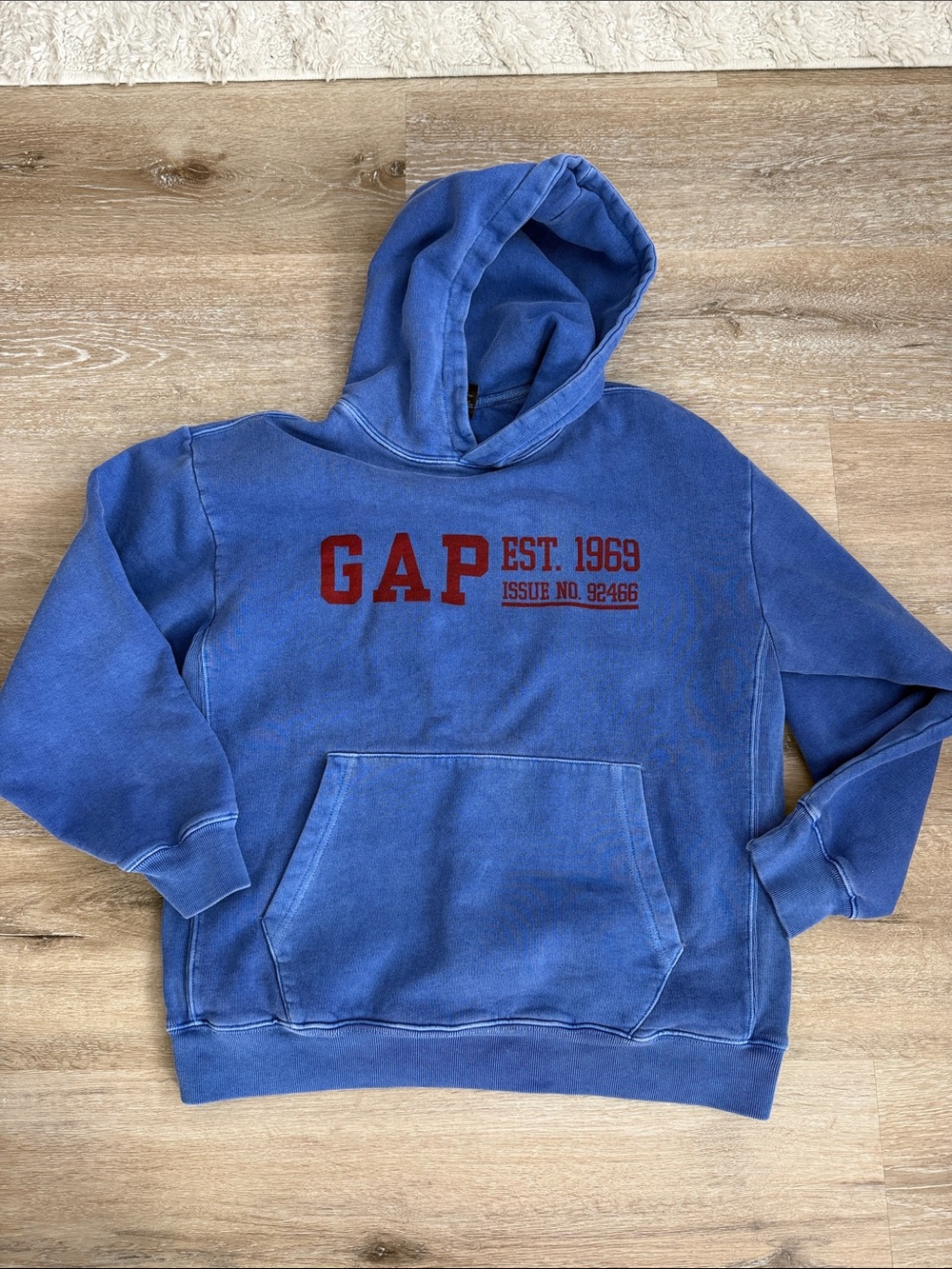 GAP Men's Blue Hoodie with Red Logo